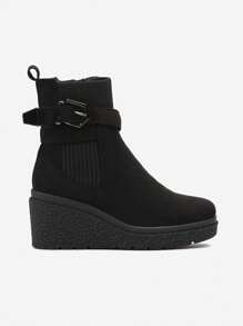 Fashionable Versatile Simple Casual Wedge Ankle Boots - Black - View 2