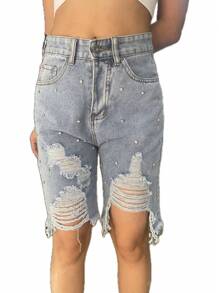 shorts bermude  mezclilla con  brillos para mujer