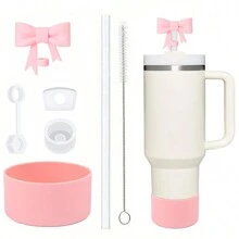5/7件套適用於杯配件，1個蝴蝶結吸管蓋、3個矽膠防漏塞，適用於40oz保溫杯（含蓋與手柄），1個矽膠保護底座、1根吸管與1把刷子 - 彩色 - 查看 2