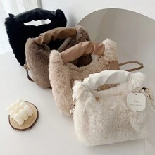 1 buc Geantă de machiaj la modă de înaltă calitate, geantă de mână de pluș, geantă de depozitare pentru cosmetice pentru femei, geantă de machiaj pentru femei, genți de călătorie pentru doamne, pentru cadouri de ziua de naștere pentru femei, geantă organizatoare de pluș, geantă de călătorie pentru doamne