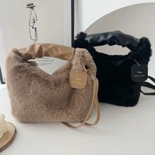 1 buc Geantă de machiaj la modă de înaltă calitate, geantă de mână de pluș, geantă de depozitare pentru cosmetice pentru femei, geantă de machiaj pentru femei, genți de călătorie pentru doamne, pentru cadouri de ziua de naștere pentru femei, geantă organizatoare de pluș, geantă de călătorie pentru doamne