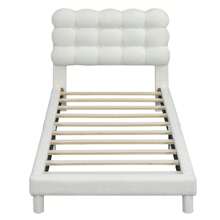 Sweiko 90*200cm Flat Bed, Upholstered Bed, Anti-Lamb's Wool, Comfortable Headboard Upholstery, Three-Way Adjustable Headboard, Pink Appearance, Fashionable And Simple, White - 白色 - 查看 6