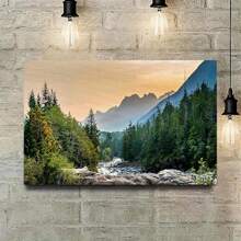 Canvas Print Wall Art Woodland Nursery Decor Colorado Forest River Rapid Rock Mountain Nature Wilderness Earth Scenery Rustic Scenic Landscape For Living Room, Bedroom