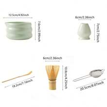 Set de té matcha de 4/5 piezas, tazón verde claro, juego de batidor de matcha, tazón de cerámica con vertedor para comenzar con el té matcha tradicional, para el hogar, restaurante, salón de té, fiesta de té, accesorios de té, de vuelta a la escuela