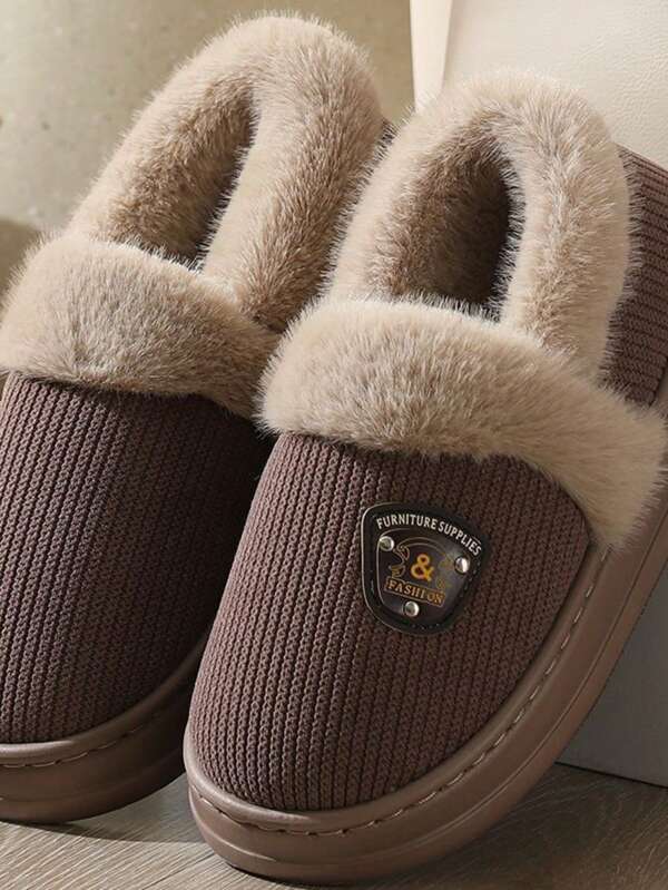 Extra Large Size 51 Men's Slippers For Winter, Indoor Home Use Anti-Slip Thick Bottom Plush Lining Warm Slippers - Comfortable Fluffy House Slippers