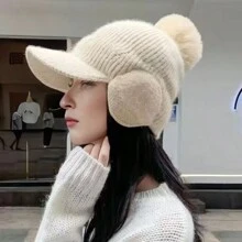Sombreros, bufandas de punto de invierno para mujer, gorros gruesos y abrigados a prueba de viento, orejeras de punto, gorros para ciclismo - Multicolor - Ver 2