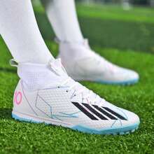 New High-Top Soccer Cleats Recommended For Teenagers, School Students, Match And Training, Anti-Slip With Long Studs, Suitable For Men And Women - White - View 4