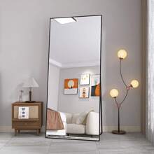 Comanlai Body Mirror Tempered Glass Makeup Mirror Large HD Wall Mirror With Hooks For Living Room Bedroom And Dressing Room Mirror 180x80cm Black Rectangular Frame - 黑色 - 查看 1