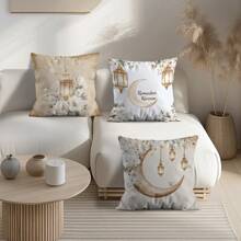 4pcs Ramadan Crescent Moon Lantern Print Throw Pillow Covers, 45*45cm - Multicolor - View 5