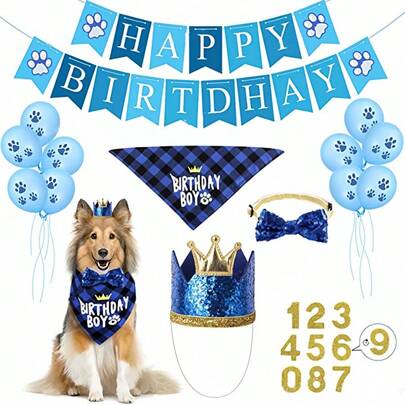 40pcs Dog Birthday Party Accessories, Including Birthday Hats, Headbands, Scarves, Cute Dog Bowties, Flags, Suitable For Small To Medium Sized Pets, Dog Birthday Party Decorations