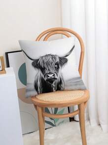 1pc Highland Cow Print Cushion Cover, Modern Fabric With Plush Printed Pillow Case For Living Room Sofa Home Decor, No Filling Included Gifts Birthday Graduation - Multicolor - View 5