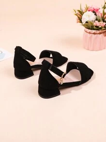 1 双女童公主高跟凉鞋，儿童/儿童/学生露趾舞鞋，夏季款式 - 黑色 - 查看 3