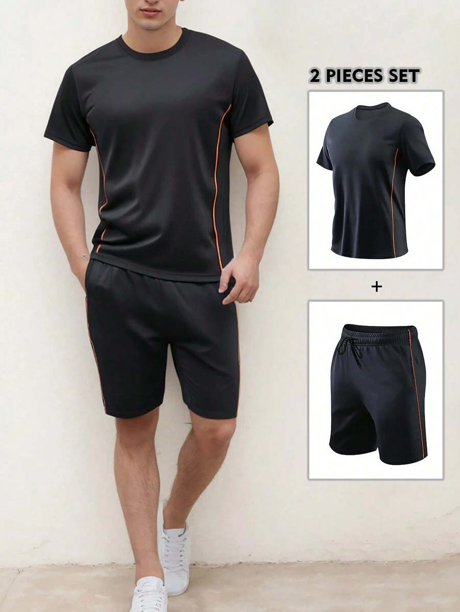 2 sztuki/zestaw męski sportowy strój, koszulka z krótkim rękawem i spodenki szybkoschnące, letnia koszykówka, bieganie, fitness, badminton, swobodny strój treningowy