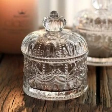1 件奢华、复古、高端玻璃化妆品展示托盘，皇冠形浮雕复古水晶容器，咖啡玻璃糖果储物罐，密封罐，适用于假日海滩、浴室收藏、卧室收藏，大容量 - 彩色 - 查看 4