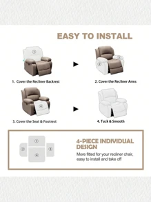 1set(4pcs) Split Jacquard Recliner Cover Solid Color Elastic Single Sofa Covers Stretch Spandex Armchair Case Slipcovers For Living Room Bedroom