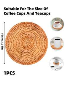 1 件手工编织藤条杯垫、隔热垫 - 桌上编织藤条三脚架垫、耐热藤条杯垫 - 圆形编织垫，用于盛放热盘、杯子、锅碗瓢盆、餐垫、隔热垫、异国手工工匠茶壶杯垫 - 彩色 - 查看 3