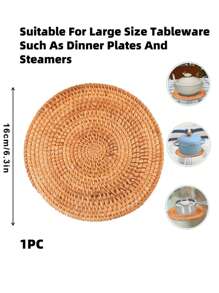 1 件手工编织藤条杯垫、隔热垫 - 桌上编织藤条三脚架垫、耐热藤条杯垫 - 圆形编织垫，用于盛放热盘、杯子、锅碗瓢盆、餐垫、隔热垫、异国手工工匠茶壶杯垫 - 彩色 - 查看 4
