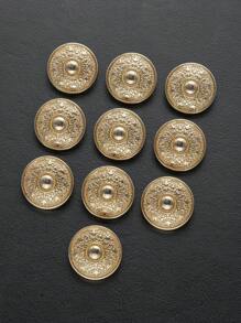 10pcs Vintage-Inspired Metal Buttons For Coats & Sweaters - Golden And Silvery-Tone, Round Embossed Design, Ideal For DIY Clothing Sewing Projects, Knitwear Fasteners, Craft Supplies