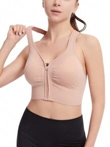 2PCS Sports Fitness Women Yoga Bra Padded Wirefree Cami Vest Camisole Tank Top Front Zipper Breast Lift Up Push Up Crop Tops Bralette Racerback Workout Running - Pink(2 Pack) - View 3