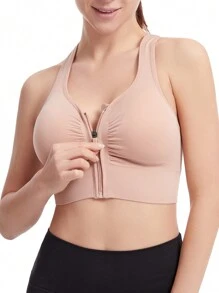 2PCS Sports Fitness Women Yoga Bra Padded Wirefree Cami Vest Camisole Tank Top Front Zipper Breast Lift Up Push Up Crop Tops Bralette Racerback Workout Running - Pink(2 Pack) - View 4