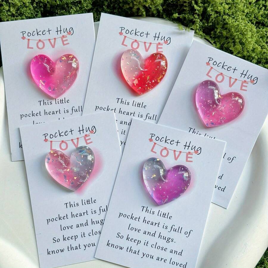 5 Stücke Spezielle Liebes-Taschenkarten mit Umarmung, Mini Herz-förmige Thoughtful Karten als Geschenk für Valentinstag, Neujahr, Geburtstag, Hochzeit, Party, Schulstart, Abschluss Dekorationen - Verschiedenfarbig - Übersicht 1