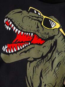 2pcs/Set Boys Camo Dinosaur Print Crew Neck Long Sleeve Sweatshirt And Camo Drawstring Pants Outfit, Fashionable Outdoor Sports Suit For Spring/Autumn - Black - View 8