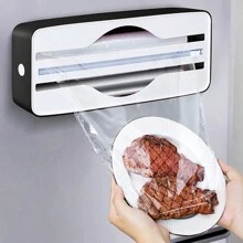 1 pezzo Taglierina per pellicola plastica 2 in 1, taglierina multiuso per carta da forno e alluminio, con ventosa/magnetica, adatta per pellicola plastica, carta da forno, carta per friggere, alluminio e altro, versatile per diverse dimensioni, adatta anche come regalo