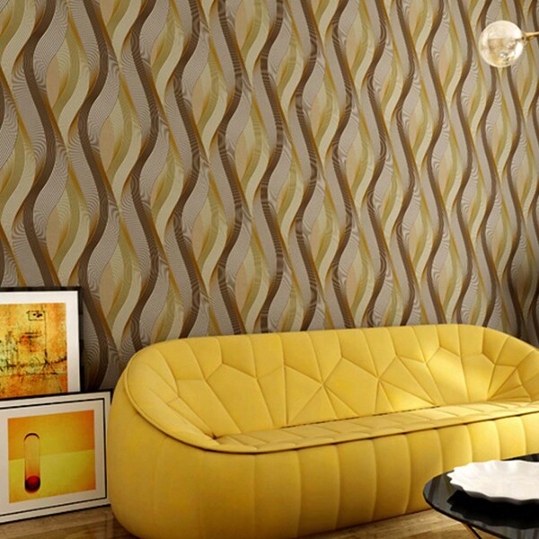 Brown Color KTV Cabaret Box Modern 3D Glitter Wave Embossed Bedroom Living Room TV Background PVC 1.7ft * 31.16ft Non-Pasted Wallpaper