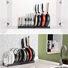 Living And Home Expandable Pot Pan Organizer Rack With 10 Adjustable Compartments,Pot Lid Organizer Holder,Pan Organizer Rack,Kitchen Storage Shelf Organizer For Cabinet Countertop Cupboard