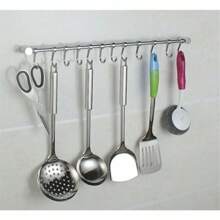 Stainless Steel Kitchen Bar Hook Tea Towel Hook 53cm With 12 Silver Hooks - Silver - View 2