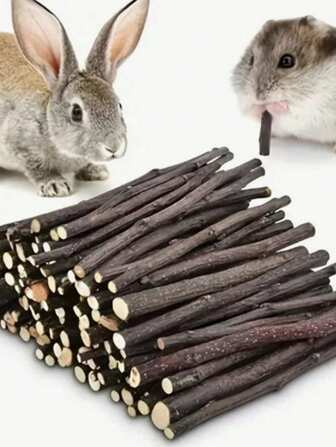 1 件装兔子和仓鼠食物咀嚼棒，10 件装干苹果树枝啃咬玩具宠物磨牙