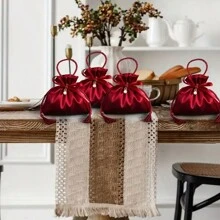 10 件装，丝绸婚礼糖果袋抽绳礼品袋，节日派对礼品珠宝制作展示和包装用品，非常适合订婚纪念品、派对礼品和礼物，可重复使用的礼品袋 - 酒紅色 - 查看 5