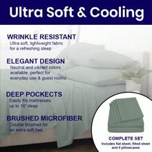6-Piece Ultra Soft Cooling Bamboo Bed Sheet Set With Deep Pockets - Light Teal - View 6