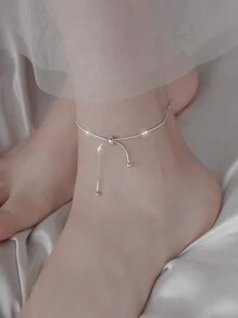 2pcs Fashionable High-End Double-Layer Stainless Steel Square Copper Inlaid Sunburst Zirconia Pendant Anklet Set