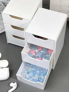 2 st mini skrivbordsförvaringsbox med 3 fack, smyckes- och läppstiftslåda, kosmetikorganizer, enkel 3-lagers lådbox för bordsförvaring - Vitt - Visa 8