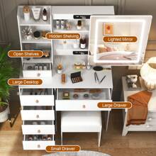 New Dressing Table + LED Sliding Mirror Vanity Table With 6 Drawers Makeup Table - White - View 1