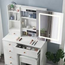 New Dressing Table + LED Sliding Mirror Vanity Table With 6 Drawers Makeup Table - White - View 11