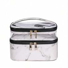 Large Double Layer Toiletry Cosmetic Bag Portable Storage Pouch Travel Zipper Makeup Organizer - C - View 3