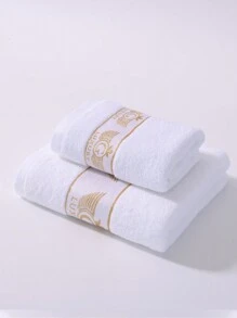 1pc/2pcs Modern Luxury Fashion Gold Wing Letter Embroidered Bamboo Fiber Towel & Bath Towel, Lightweight, High Absorbency, Super Soft, Durable Bathroom Accessory, Best Gift For Partner. Towel Size: 40*75cm, Bath Towel Size: 70*140cm Shower Towels For Beaty Salon, Hotel Sports,Home Essentials, Towel, Skin Care