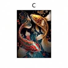 1pc/3pcs Vibrant Koi Fish Canvas Art Set, Golden & Red, Frameless Wall Art Decor Vintage Posters And Prints For Living Room, Bedroom,Kitchen Restaurant, Office With Unique Gift Idea Gifts Birthday Graduation Coastal Decor Coastal Decor Beach Decor