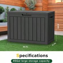 100 Gallon Outdoor Storage Box - Deck  Waterproof Patio Furniture, Garden Tools, Cushions, Pool Accessories Outside Storage Resin Box,Light Brown - Black - View 4