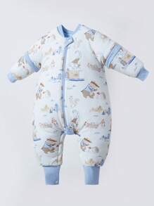 儿童天鹅绒圆点毛绒分腿睡袋 幼儿男女童卡通印花可拆卸袖子舒适睡袋 - 彩色 - 查看 11