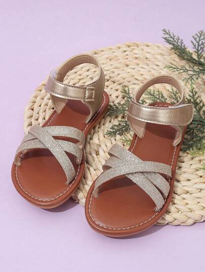 1 Pair Kids Beach Holiday Flat Sandals Girls Fashion Roman Style, Suitable For Valentine's Day, Summer, Eid