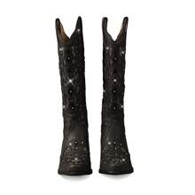 Pasuot Western Cowboy Boots For Women Wide Calf Cowgirl Boots Women's Glitter Rhinestone Wedding Boots Vintag Tall Knee High Boots With Embroidery And Heel Black Shoes - 黑色 - 查看 4