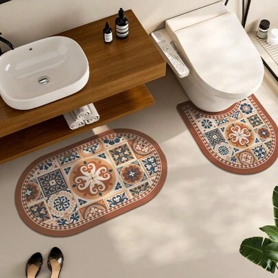 1 Pieza de Alfombra de baño con forma de U y cojín de barro de diatomeas, de secado rápido y antideslizante para el inodoro