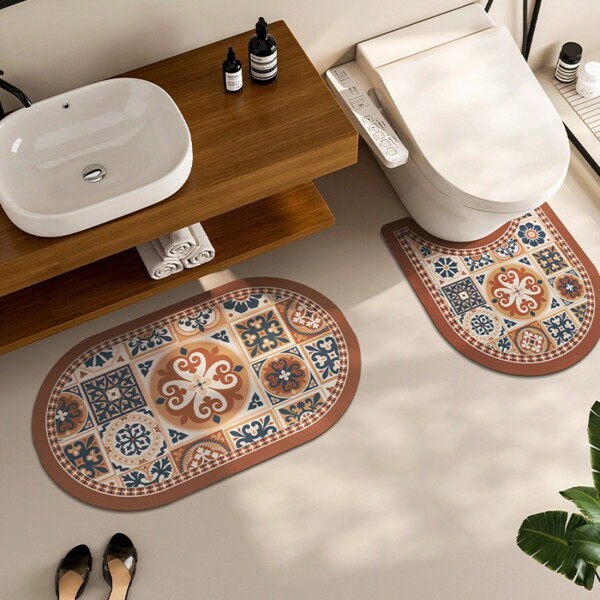 1PC Bathroom Door With Diatom Mud Cushioned U-Shaped Toilet Mat Quick-Drying Non-Slip Carpet