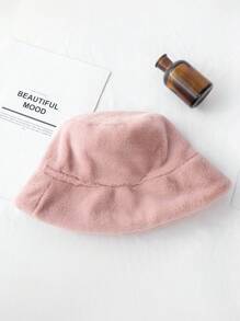 1pc Solid Color Casual Polyester Fleece Warm Decorative Bucket Hat, Autumn/Winter