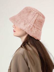 1pc Solid Color Casual Polyester Fleece Warm Decorative Bucket Hat, Autumn/Winter