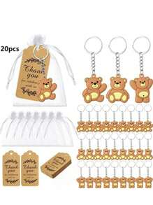 10 件/套、20 件/套、30 件/套卡通钥匙扣 + 感谢卡 + 礼品袋婴儿送礼会礼物