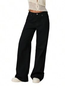 Baggy Jeans For Women Star Pattern High Waisted Straight Wide Leg Denim Pants Loose Fit Vintage 90s Jeans Streetwear Trousers Low Rise Distressed Cargo Denim Pants Aesthetic Clothes - màu đen - Xem 5